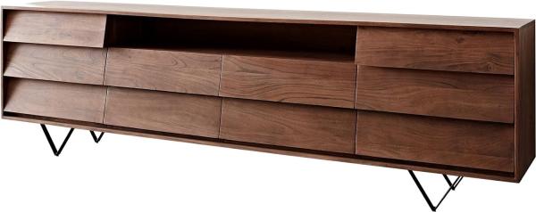 Sideboard Eloi 240x40 cm Akazie Braun 2 Türen 6 Schubladen V-Fuß Schwarz