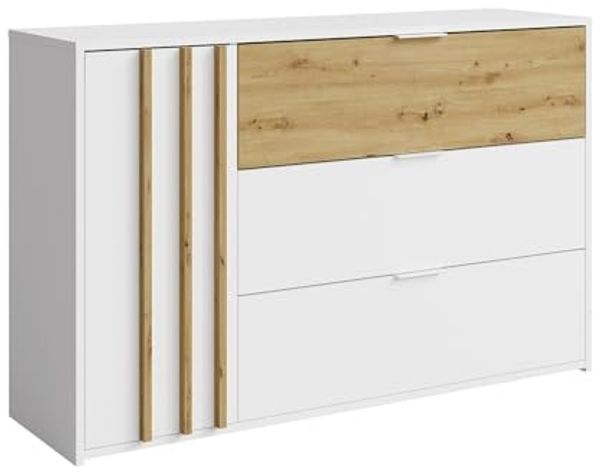 Vente-unique - TUNALO Kommode Holz, Platte BeigeWeiß - B 35 cm x H 79,5 cm x L 125 cm