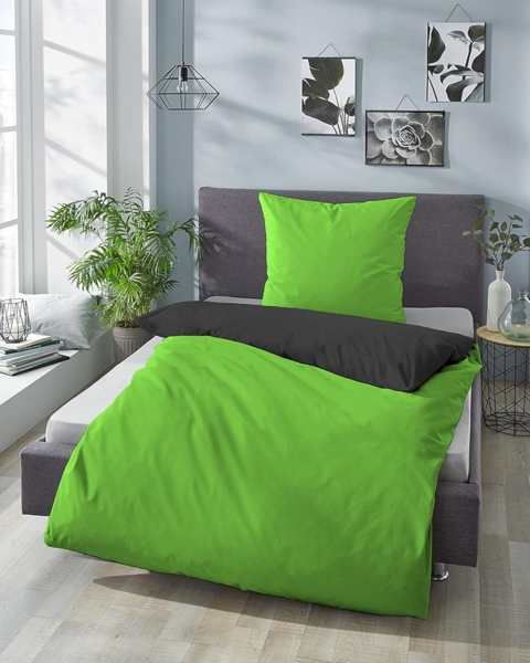 Traumhaft Schlafen - Castell - Markenbettwäsche 0560500 Microfaser Satin Bettwäsche, apfelgrün, 1x 155x220 cm + 1x 80x80 cm Bild 5