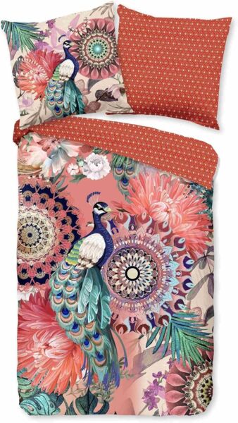Traumschloss Satin Bettwäsche - Lynouk - Mandalas mit Pfau, orange, petrol 155x220 / 80x80