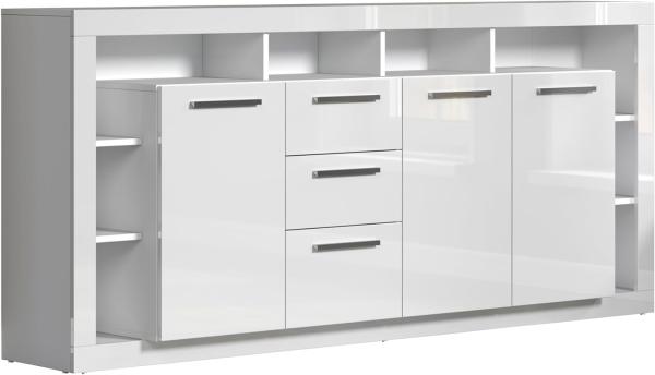 trendteam smart living - Sideboard Schrank Wohnzimmerschrank groß - Wohnen - Rock - Aufbaumaß (BxHxT) 200 x 90 x 40 cm - Farbe Weiß Hochglanz - 182687801