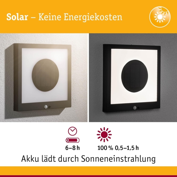 Paulmann No. 94263 Solar Panel Taija 300x300 mm 3000K mit Bewegungsmelder Anthrazit Bild 2