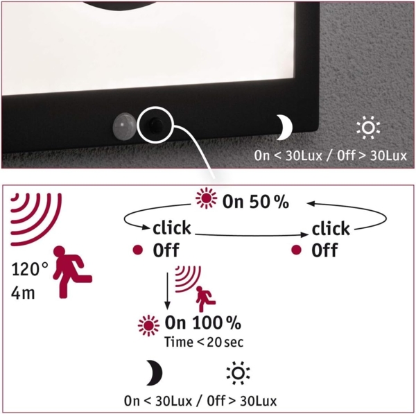 Paulmann No. 94263 Solar Panel Taija 300x300 mm 3000K mit Bewegungsmelder Anthrazit Bild 15