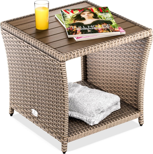 Casaria® Beistelltisch Creme Wetterfest Klein Holz Polyrattan Akazie 45 x 45 x 40 cm 80kg Belastbarkeit Outdoor Tisch Gartentisch Balkontisch Gartenmöbel