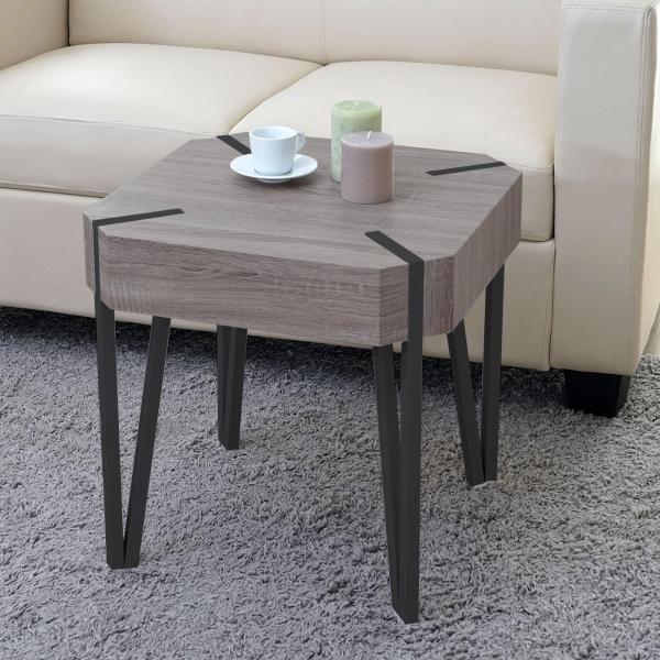 Couchtisch Kos T574, Beistelltisch, 52x50x50cm ~ Dunkle Eiche, dunkle Metall-Füße MVG-zertifiziert