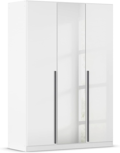 rauch Kleiderschrank Alba, Drehtürenschrank, Garderobenschrank, 3-türig, mit Spiegel, mit 2 Kleiderstangen und 2 Einlegeböden, Farbe Hochglanz Weiß/Weiß, Griffstange Grau metallic, Schwarz, 136x197x54cm
