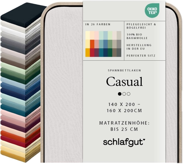 Schlafgut Spannbettlaken CASUAL u.a. in Gr. 90x200, 140x200 oder 180x200 cm, 100% Bio-Baumwolle, Jersey, Gummizug: rundum, (1 Stück), Bettlaken für Matratzen bis 25 cm Höhe, zuverlässig, langlebig, weich