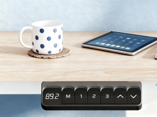 JUMMICO Höhenverstellbarer Schreibtisch, 110x60 cm, Elektrisch Schreibtisch Höhenverstellbar, Ergonomischer Steh-Computertisch, Beige Bild 3