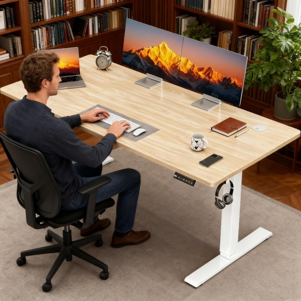 JUMMICO Höhenverstellbarer Schreibtisch, 110x60 cm, Elektrisch Schreibtisch Höhenverstellbar, Ergonomischer Steh-Computertisch, Beige Bild 4