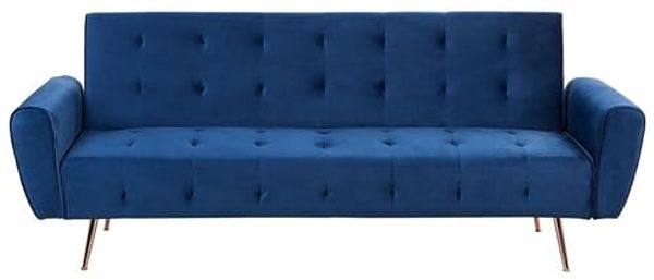 beliani 'SELNES' Schlafsofa, 3-Sitzer, Samtstoff, Marineblau, 85 x 84 x 212 cm