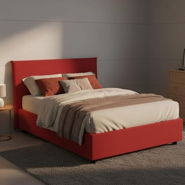 Talamo Italia - Doppelbett Astrid, Bettkasten mit Stoffbezug, 100 % Made in Italy, Öffnung vorne, geeignet für Matratzen 120x200 cm, rot
