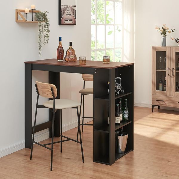 Bartisch Danderyd 120x60x106 cm mit 3 Ablagefächern Schwarz/Walnussoptik [en. casa]