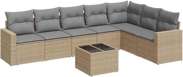 vidaXL 8-tlg. Garten-Sofagarnitur mit Kissen Beige Poly Rattan 3219049