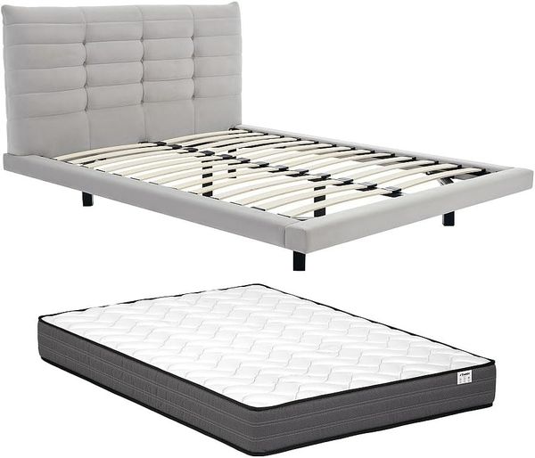 Vente-unique - NISATIO Bett Stoff Grau - B 218 cm x H 107 cm x L 166 cm