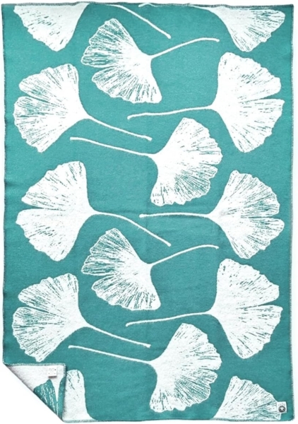 WoolOnly Wendedecke Wolldecke Plaid aus Norwegischer Wolle 130x200 cm (Ginkgo Lagune/Sand)