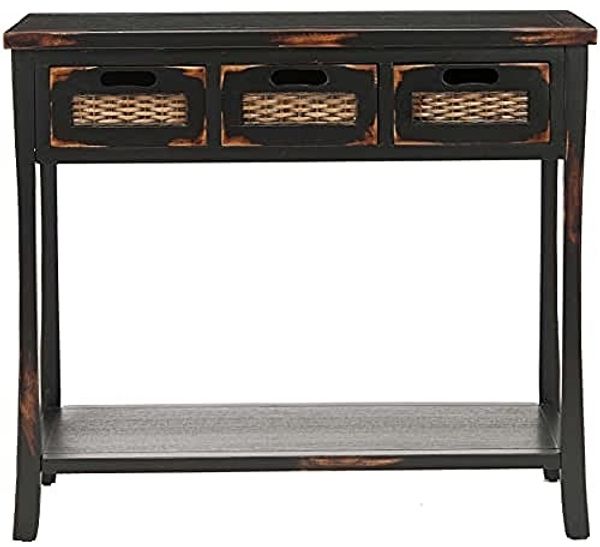SAFAVIEH Rustic Wooden Accent Table, in Distressed and Black, 35 X 85 X 75