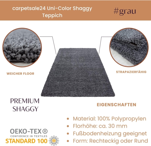 Carpetsale24 Shaggy Hochflor Teppich Wohnzimmer 300x400 cm Grau - Modern Flauschiger Teppich Extra Weich, Pflegeleicht und Einfarbig - Ideal als Teppich für Schlafzimmer, Esszimmer und Küche Bild 3