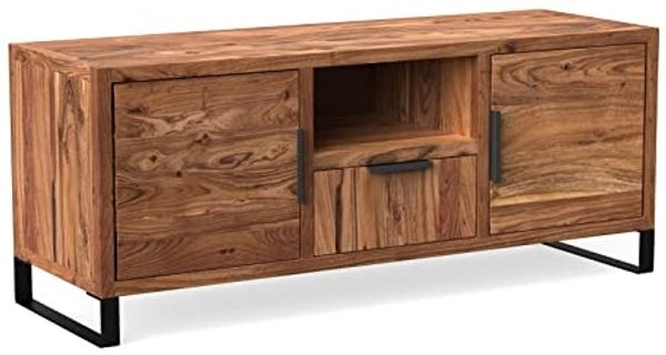 TV-Bank Akazie hell massivum Sydney 134x55x45 cm Lowboard mit Schublade Fernsehtisch Holz Medienmöbel Massivholz braun