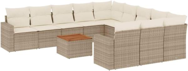 vidaXL 12-tlg. Garten-Sofagarnitur mit Kissen Beige Poly Rattan 3224350