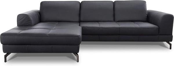 CAVADORE Ledergarnitur Benda / Großes Ecksofa mit XL-Longchair links & Federkern / Inkl. Sitztiefenverstellung / 284 x 87 x 175 / Echtleder: schwarz