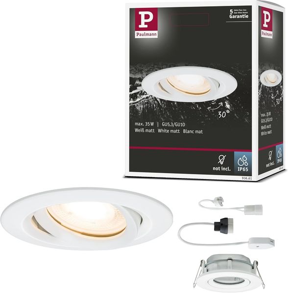 Paulmann No. 93661 Einbauleuchte LED Nova IP65 rund max. 35W Weiß 1er-Set schwenkbar