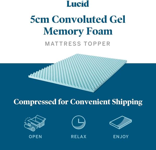 LUCID 5 cm Convoluted Gel Memory Foam Mattress Topper, Super King (180x200 cm) Bild 3