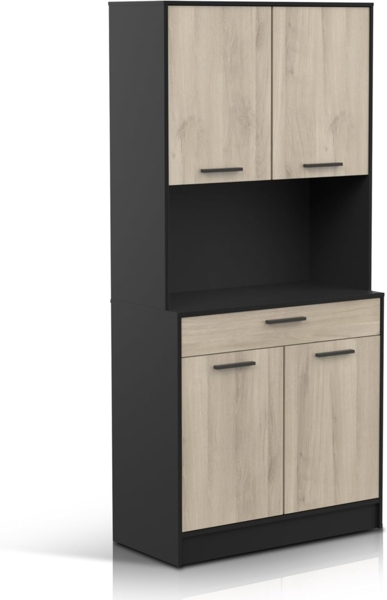 habeig Küchenbuffet Küchenregal Küchenschrank Eiche Küchenmöbel Singleküche 176x84cm besonders schwere und robuste Ausführung