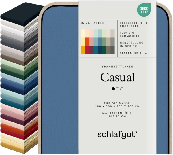 Schlafgut Spannbettlaken CASUAL u.a. in Gr. 90x200, 140x200 oder 180x200 cm, 100% Bio-Baumwolle, Jersey, Gummizug: rundum, (1 Stück), Bettlaken für Matratzen bis 25 cm Höhe, zuverlässig, langlebig, weich