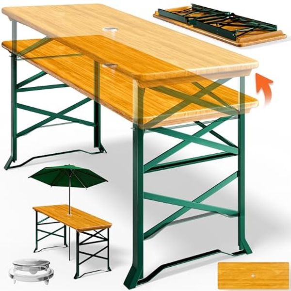 Deuba® Bierzelttisch Höhenverstellbar Klappbar Hoch Outdoor Breit Holz XXL Buffettisch 170cm Bierzeltgarnitur Stehtisch Bartisch Partytisch Klapptisch