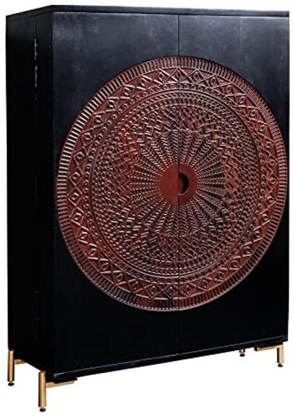 riess-ambiente Barschrank MANDALA 95cm schwarz / gold (Einzelartikel, 1-St) Wohnzimmer· Massivholz · Metall · Mango · XXL · Highboard · Boho