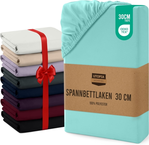 Utopia Bedding - Spannbettlaken 160x200 cm Bis 30 cm - Spa Blau - Oeko-Tex Zertifiziertes - Gebürstete Mikrofaser Spannbetttuch