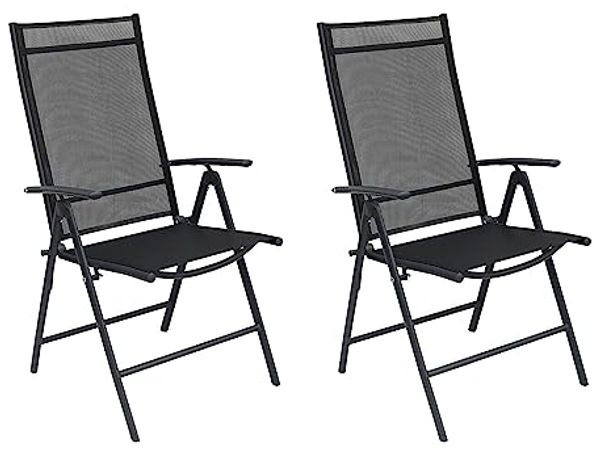 2 Stück Garten Klappstuhl Metall Textilen Anthrazit-Schwarz
