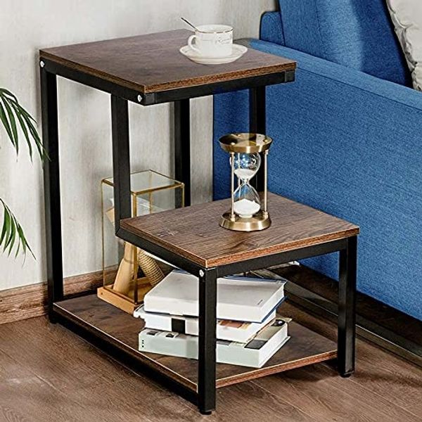 BAKAJI HMCT-8 Bücherregal niedrig Regal 3 Etagen aus Metall und MDF Tisch Kaffeeböden seitlich Sofa Design Modern Industrial, Eisen, braun, Unica