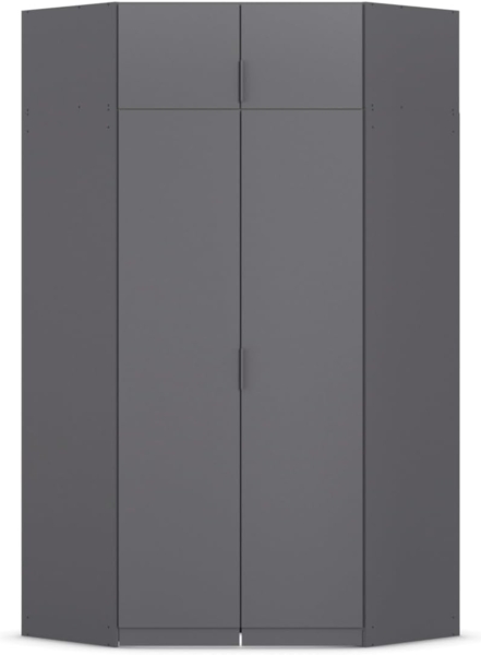 Rauch Möbel Lagoa, Kleiderschrank, Eckschrank, Garderobe für Schlafzimmer, Kinderzimmer, Jugendzimmer 4-türig, Farbe Grau metallic, Schwarz, Breite 166