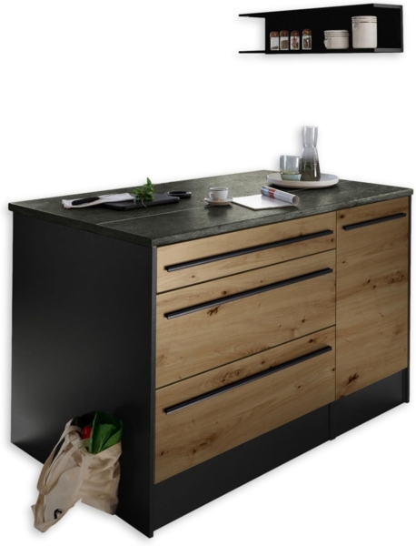 Jazz Moderne Kücheninsel mit Arbeitsplatte freistehend in Anthrazit, Artisan Eiche Optik - Geräumige Kochinsel mit viel Stauraum - 145 x 90 x 90 cm (B/H/T)