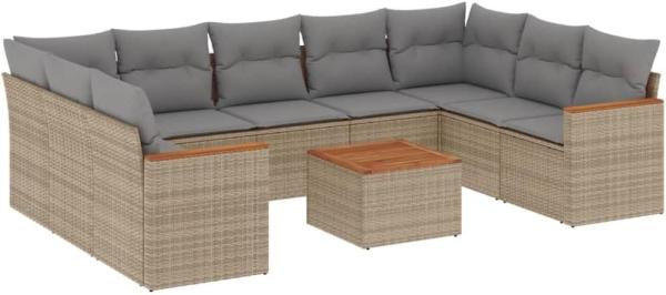 vidaXL 10-tlg. Garten-Sofagarnitur mit Kissen Beige Poly Rattan 3258685