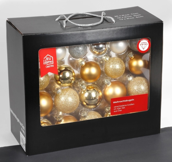 Glas-Weihnachtsbaumkugeln 42er-Set versch. Größen Baumschmuck Baumdeko Anhänger