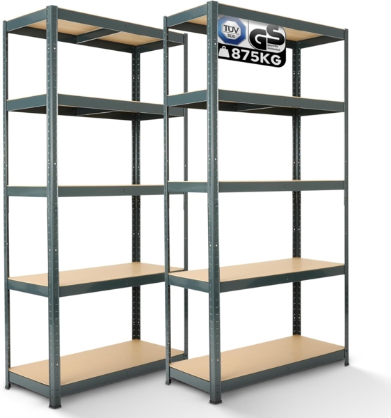 Arebos Schwerlastregal 2er Set | 180 x 90 x 40 cm | 875kg Tragkraft | 5 MDF-Platten | Einfache Montage durch Stecksystem Regal Lagerregal Kellerregal Steckregal Werkstattregal | Anthrazit