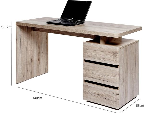 Amazon Marke - Movian Skadar - Schreibtisch mit 3 Schubladen, 140 x 55 x 76 cm, Farbe: San Remo Eiche Bild 9