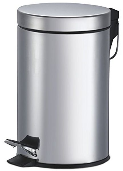 King Home P1580005 Abfalleimer rund aus Stahl mit Pedal, 5 l, silber Ø 20x28 H