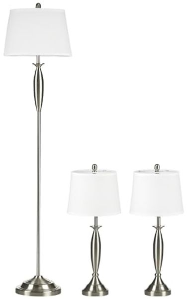 HOMCOM Stehlampe 3-teiliges Stehlampen-Set inkl. 1 Stehleuchte, 2 Tischleuchten, für Wohnzimmer, Schlafzimmer, Silber+Weiß