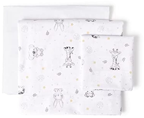 Bettlaken-Set für Babybett KOALA in Weiß Blau · 100% Baumwolle · 3- Teilig Bettwäsche-Set für Babywiege