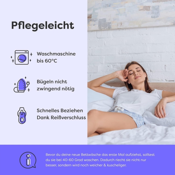 Wolkenfeld Bettwäsche Mikrofaser 4 tlg - Allergiker Bettwäsche einfarbig - unfassbar weich, Mikrofaser, 4 teilig, 135x200 cm, 155x200 & 155x220 I inkl. 2x Kissenbezüge 80x80 I Uni Bild 6