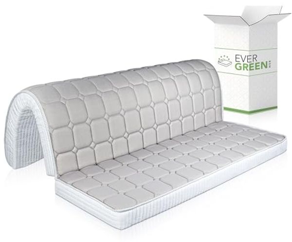 EVERGREENWEB Doppelmatratze für Schlafsofa,10 cm hoch, Faltbare Matratze mit gemütlichem Sitz, orthopädische Matratze aus Polyurethan, weiße hypoallergene Beschichtung, mit Befestigungsbänder160X190