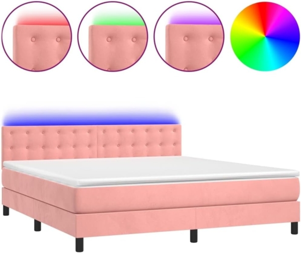 vidaXL Boxspringbett mit Matratze & LED Rosa 180x200 cm Samt 3134662 Bild 3
