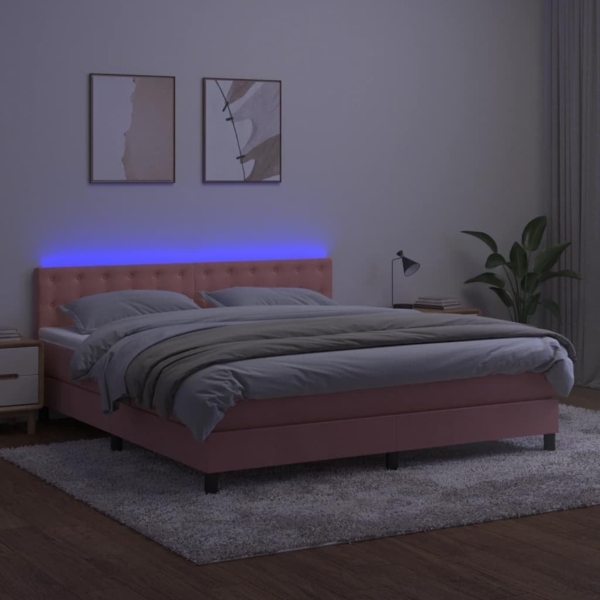 vidaXL Boxspringbett mit Matratze & LED Rosa 180x200 cm Samt 3134662 Bild 4