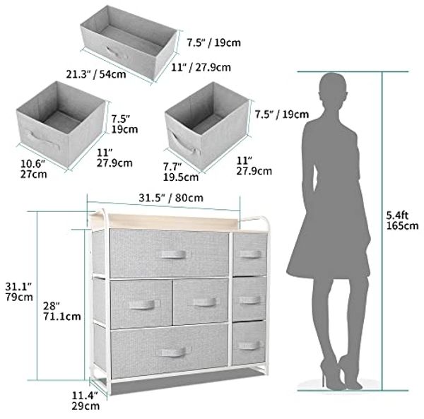 YITAHOME Kommode,Kommode mit 7 Schubladen,Schrank,Stoffschubladen mit Griffen,Metallgestell,Dauerhaft,Hellgrau Bild 3