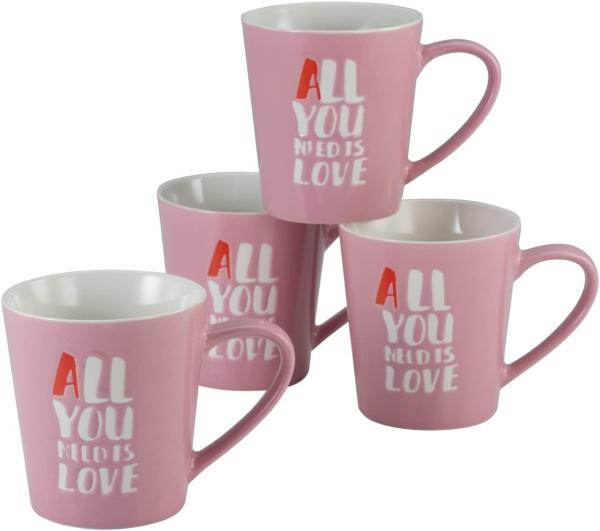 CreaTable 33032 All You Need Is Love Kaffeebecher, 420 ml, rosé (4er Pack)