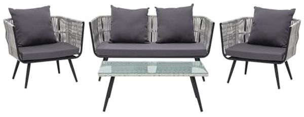 beliani 'RAGUSA' Lounge Set mit Tisch, PE Rattan grau, 156 x 69 x 70 cm