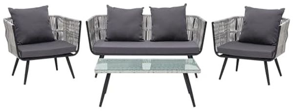 beliani 'RAGUSA' Lounge Set mit Tisch, PE Rattan grau, 156 x 69 x 70 cm